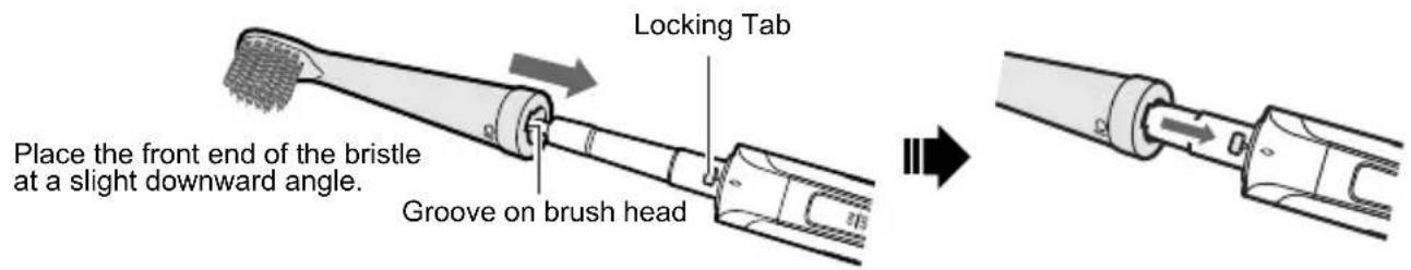 Locking Tab Place the front end of the bristle at a slight downward angle. Groove on brush head
