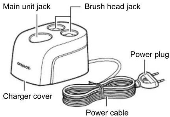 Main unit jack Brush head jack Charger cover Power plug Power cable