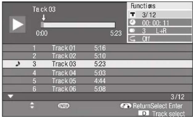 Track 03 0:00 5:23 1 Track 01 5:16 2 Track 02 5:10 3 Track 03 5:23 4 Track 04 5:03 5 Track 05 4:44 6 Track 06 5:08 3/12 ReturnSelect Enter D Track select