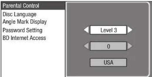 Parental Control Disc Language Angle Mark Display Password Setting BD Internet Access Level 3 0 USA