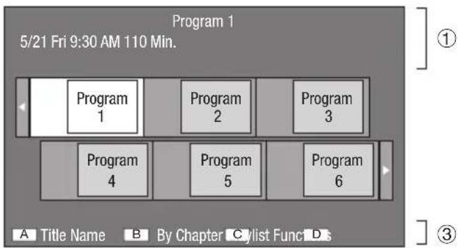 Program 1 5/21 Fri 9:30 AM 110 Min. Program 1 Program 2 Program 3 Program 4 Program 5 Program 6 A Title Name B By Chapter C ylist Func D s ① ③