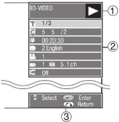 BD-VIDEO 1/3 5 5 /2 00:20:30 2 English 1 1 5.1 ch Off Select Enter Return ① ② ③