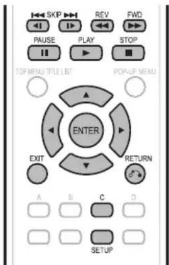 SKIP REV FWD PAUSE PLAY STOP TOP MENU TITLE LIST POP/UP MENU ENTER EXIT RETURN A B C D SETUP