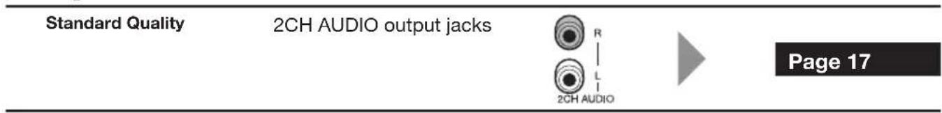 Standard Quality 2CH AUDIO output jacks R L 2CH AUDIO Page 17