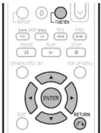 REPEAT 0 FUNCTION SKIP REV FWD PAUSE PLAY STOP TOP MENU/TELE LIST POP-UP MENU ENTER EXIT RETURN