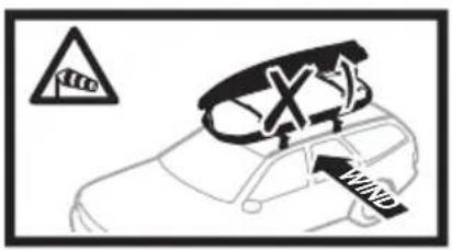 Diagram showing a car with a warning sign and a 'wind' label, indicating a hazard or hazard.