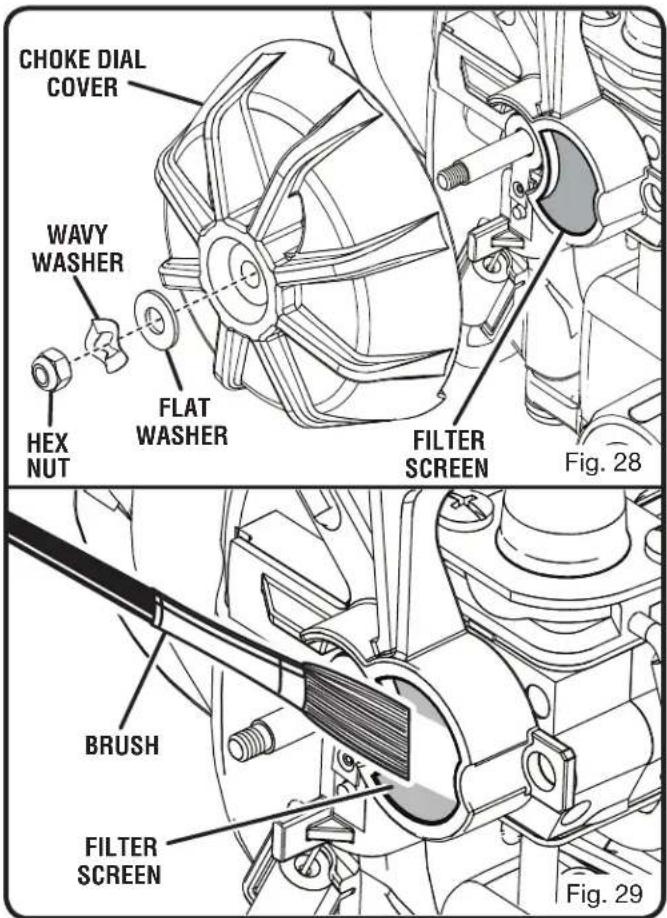 CHOKE DIAL COVER WAVY WASHER HEX NUT FLAT WASHER FILTER SCREEN Fig. 28 BRUSH FILTER SCREEN Fig. 29