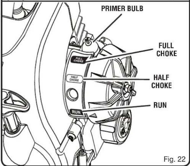 PRIMER BULB FULL CHOKE FULL CHOKE HALF CHOKE RUN HALF CHOKE RUN Fig. 22