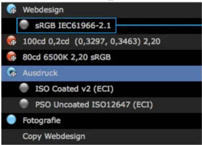 Webdesign sRGB IEC61966-2.1 100cd 0,2cd (0,3297, 0,3463) 2,20 80cd 6500K 2,20 sRGB Ausdruck ISO Coated v2 (ECI) PSO Uncoated ISO12647 (ECI) Fotografie Copy Webdesign