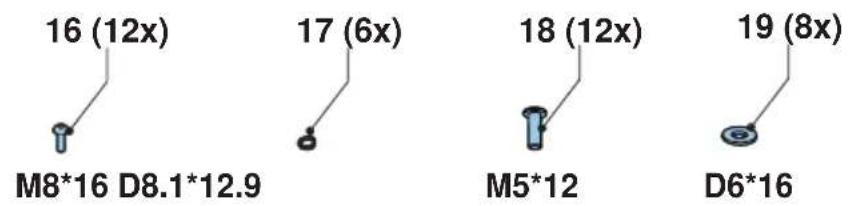 16 (12x) 17 (6x) 18 (12x) 19 (8x) M8*16 D8.1*12.9 M5*12 D6*16