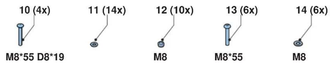10 (4x) M8*55 D8*19 11 (14x) M8 12 (10x) M8*55 13 (6x) M8 14 (6x)