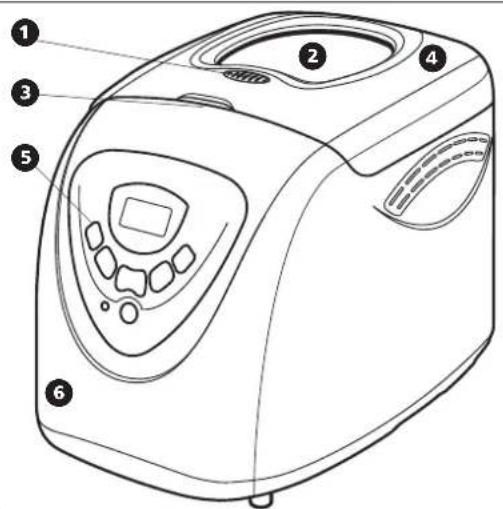 Diagram of a food microwave oven with numbered parts labeled 1 through 6