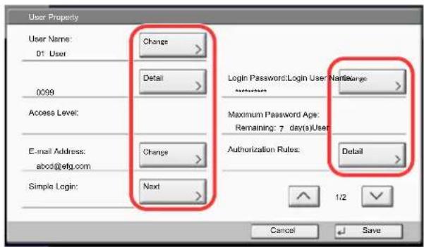 Utax 3555i - Change the user properties. - 1