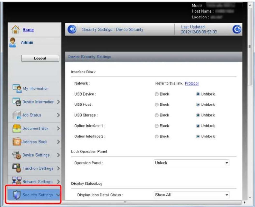 Utax 3555i - Configure the Security Settings. - 1