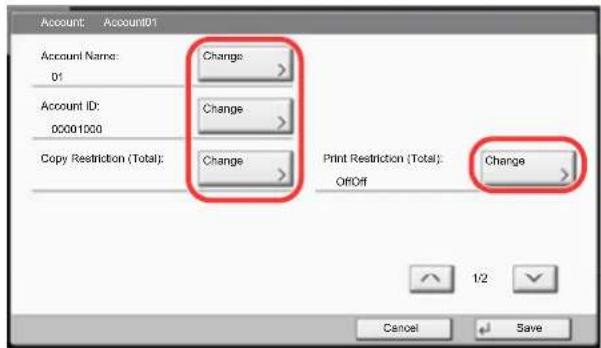 Utax 3555i - Changing account information - 1