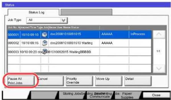 Utax 3555i - Press [Pause All Print Jobs] on the printing jobs status screen. - 1