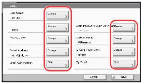 Utax 3555i - Changing user properties - 1