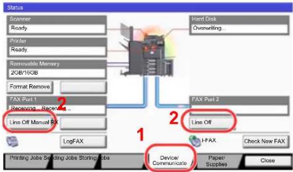 Utax 3555i - Press [Line Off] in "FAX Port 1" or "FAX Port 2". - 1