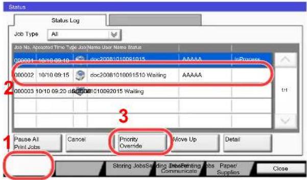 Utax 3555i - Select the job to be given priority, and press [Priority Override]. - 1