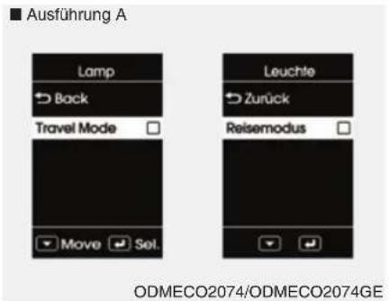 Ausführung A Lamp Back Travel Mode Move Sel. Leuchle Zurück Reisemodus ODMECO2074/ODMECO2074GE