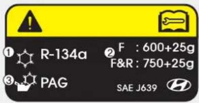 R-134a F : 600+25g F&R : 750+25g PAG SAE J639