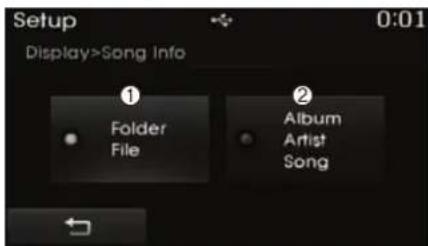 Setup 0:01 Display>Song Info ① Folder File ② Album Artist Song