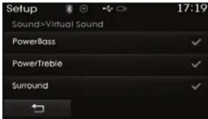Setup 17:19 Sound>Virtual Sound PowerBass PowerTreble Surround