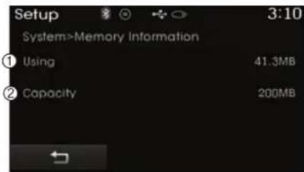 Setup 3:10 System>Memory Information ① Using 41.3MB ② Capacity 200MB