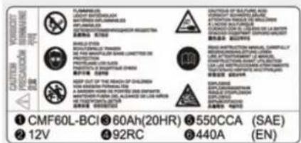 VEGETABLE FOR CHINA VEGETABLE ① CMF60L-BCI 60Ah(20HR) 550CCA (SAE) ② 12V 92RC 440A (EN)