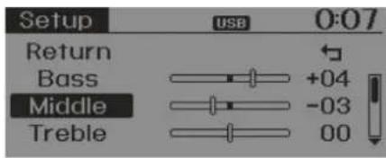 Setup USB 0:07 Return Bass Middle Treble +04 -03 00