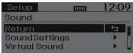Setup USB 12:09 Sound Return Sound Settings Virtual Sound
