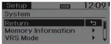 Setup USB 12:09 System Return Memory Information VRS Mode
