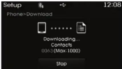 Setup Phone>Download Downloading... Contacts 0063 (Max: 1000) Stop