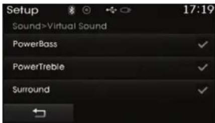 Setup 17:19 Sound>Virtual Sound PowerBass PowerTreble Surround