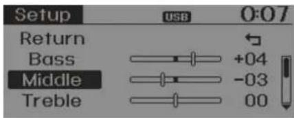 Setup USB 0:07 Return Bass Middle Treble +04 -03 00