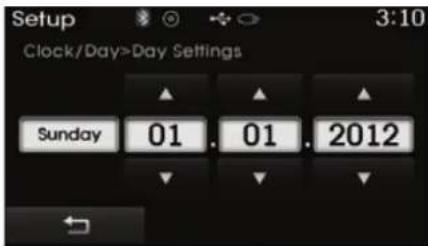 Setup Clock/Day>Day Settings 3:10 Sunday 01.01.2012