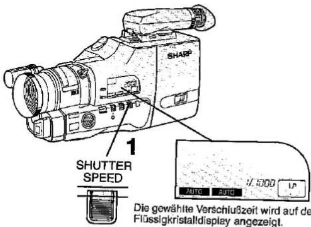 SHUTTER SPEED 1 V. 1000 LP Die gewählte Verschlußzeit wird auf dem Flüssigkristalldisplay angezeigt.