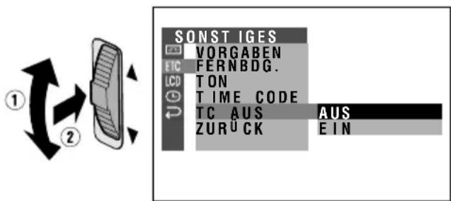SONSTIGES VORGABEN FERNBDG. TON TIME CODE TC AUS AUS ZURÜCK EIN