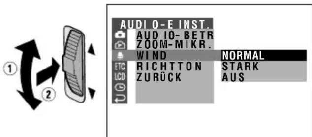 AUDIO-E INST. AUDIO-BETR ZOOM-MIKR. WIND NORMAL RICHTTON STARK ZURÜCK AUS