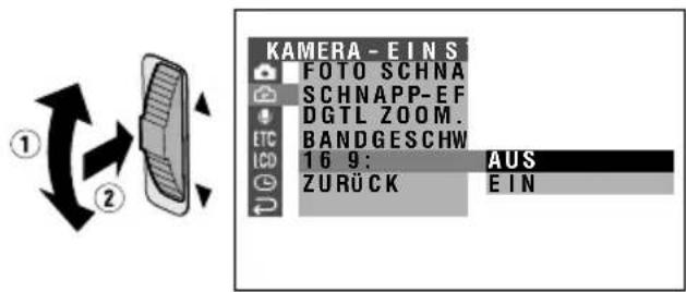 KAMERA-EINST. FOTO SCHNA SCHNAPP-EFF. DGTL ZOOM. BANDGESCHW. 16:9 AUS ZURÜCK EIN