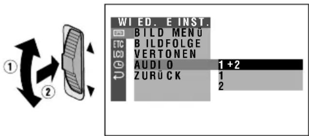 WIED. E INST. BILD MENÜ BILDFOLGE VERTONEN AUDIO 1 +2 ZURÜCK 1 2
