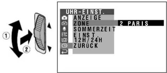 UHR-EINSTELLUNG ANZEIGE ZONE SOMMERZEIT EINSTELLUNG 12H/24H ZURÜCK 2 PARIS