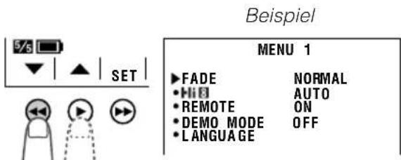 Beispiel MENU 1 ▶FADE NORMAL •HI3 AUTO •REMOTE ON •DEMO MODE OFF •LANGUAGE