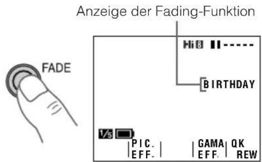 Anzeige der Fading-Funktion Hi8 II BIRTHDAY FADE 1/5 PIC. | GAMA QK EFF. | EFF. REW