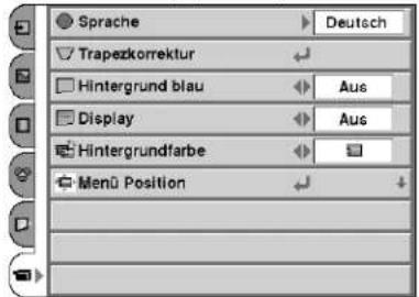 Sprache Deutsch Trapezkorrektur Hintergrund blau Aus Display Aus Hintergrundfarbe Menu Position