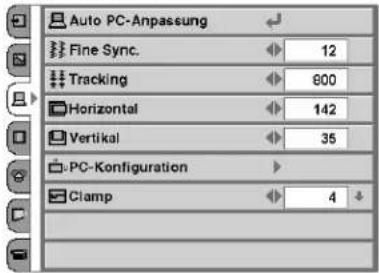 Auto PC-Anpassung Fine Sync. 12 Tracking 800 Horizontal 142 Vertical 35 PC-Konfiguration Clamp 4