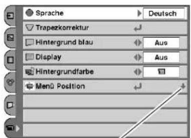 Sprache Deutsch Trapezkorrektur Hintergrund blau Aus Display Aus Hintergrundfarbe Men0 Position