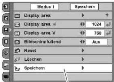 Modus 1 Speichern Display area ▶ Display area H 1024 Display area V 768 Bildschirmfullend Aus Reset Löschen Speichern