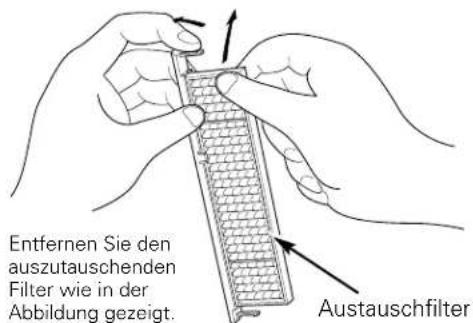 Entfernen Sie den auszutauschenden Filter wie in der Abbildung gezeigt. Austauschfilter
