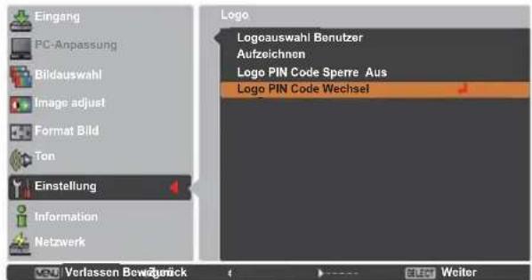 Eingang PC-Anpassung Bildauswahl Image adjust Format Bild Ton Einstellung Information Netzwerk Logo Logoauswahl Benutzer Aufzeichnen Logo PIN Code Sperre Aus Logo PIN Code Wechsel Verlassen Bewertrück ELECT Weiter